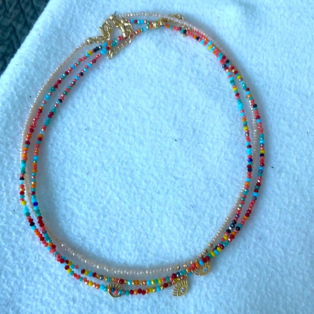 Multi colored beads and one Pearl pink eye choker necklaces